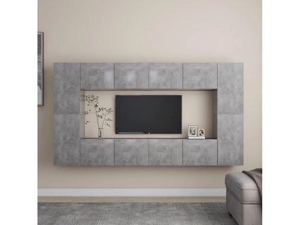 8dílný set TV skříněk betonově šedý dřevotříska 3079089