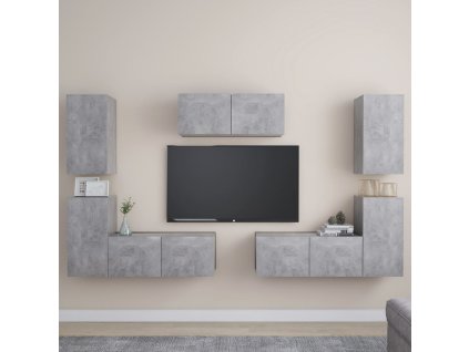 7dílný set TV skříněk betonově šedý dřevotříska 3079092