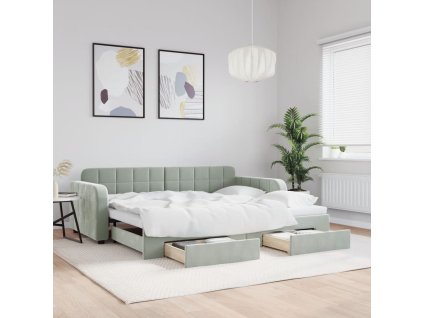 Válenda s přistýlkou a zásuvkami světle šedá 90 x 190 cm samet 3196990