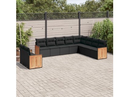 10dílná zahradní sedací souprava s poduškami černá polyratan 3227791