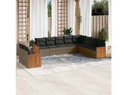 10dílná zahradní sedací souprava s poduškami šedá polyratan 3227796