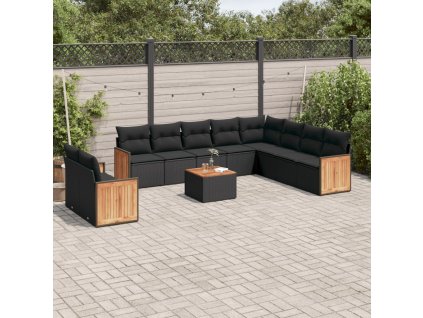 11dílná zahradní sedací souprava s poduškami černá polyratan 3227798