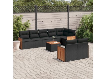 9dílná zahradní sedací souprava s poduškami černá polyratan 3227833