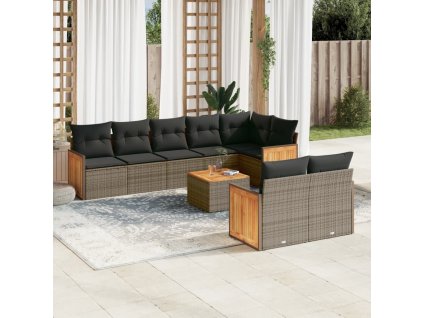 9dílná zahradní sedací souprava s poduškami šedá polyratan 3227838