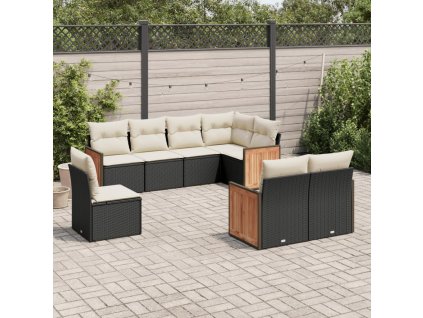 8dílná zahradní sedací souprava s poduškami černá polyratan 3227841