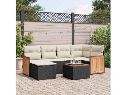 7dílná zahradní sedací souprava s poduškami černá polyratan 3227862