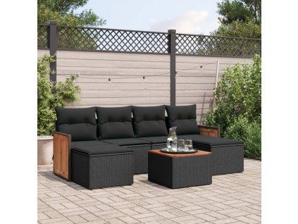 7dílná zahradní sedací souprava s poduškami černá polyratan 3227903