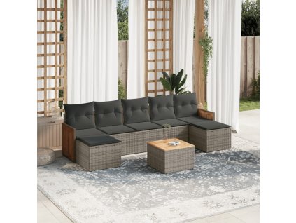8dílná zahradní sedací souprava s poduškami šedá polyratan 3227922