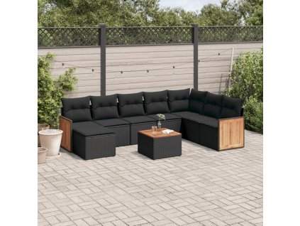 9dílná zahradní sedací souprava s poduškami černá polyratan 3227931