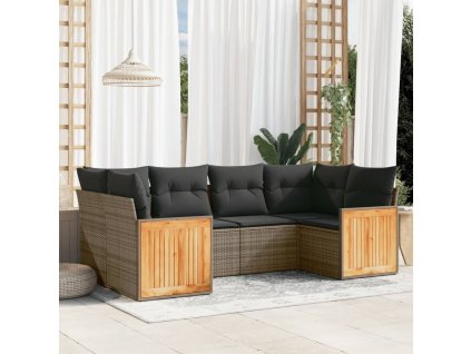 6dílná zahradní sedací souprava s poduškami šedá polyratan 3227943