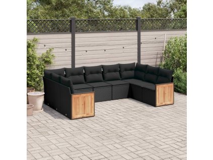 9dílná zahradní sedací souprava s poduškami černá polyratan 3227952