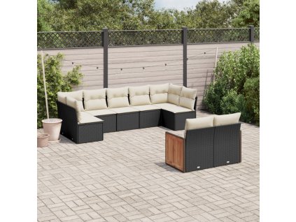 9dílná zahradní sedací souprava s poduškami černá polyratan 3227967