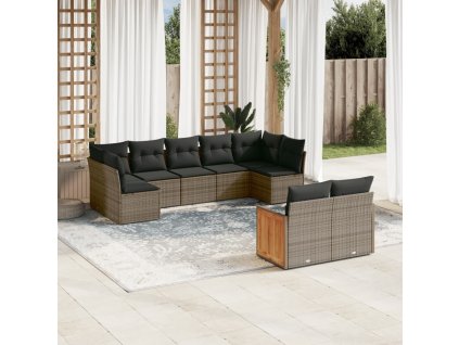 9dílná zahradní sedací souprava s poduškami šedá polyratan 3227971