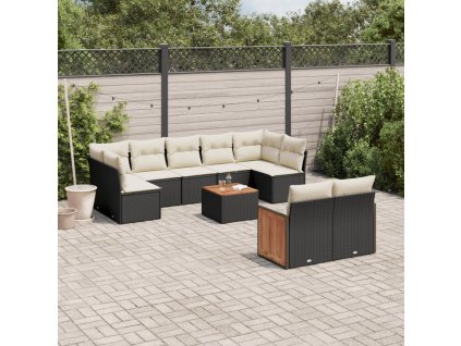 10dílná zahradní sedací souprava s poduškami černá polyratan 3227974