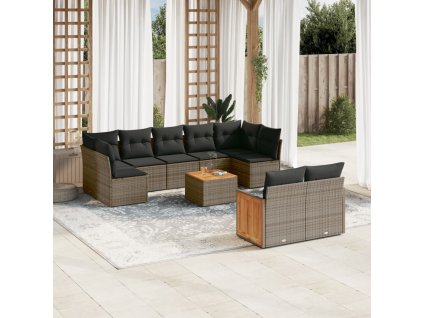 10dílná zahradní sedací souprava s poduškami šedá polyratan 3227978