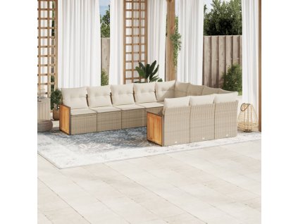 10dílná zahradní sedací souprava s poduškami béžová polyratan 3228018