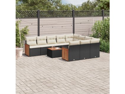 11dílná zahradní sedací souprava s poduškami černá polyratan 3228023