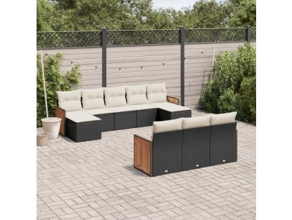 10dílná zahradní sedací souprava s poduškami černá polyratan 3228093