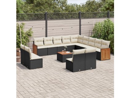 14dílná zahradní sedací souprava s poduškami černá polyratan 3228170