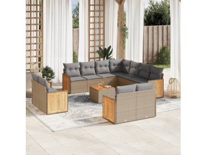 12dílná zahradní sedací souprava s poduškami béžová polyratan 3228187