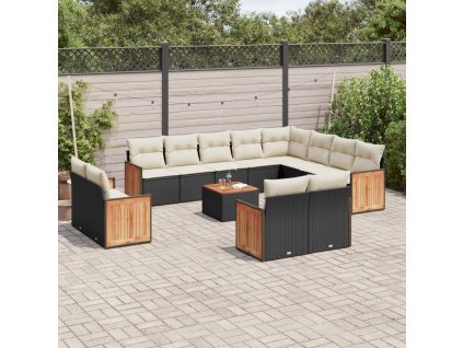 13dílný zahradní sedací souprava s poduškami černý polyratan 3228198