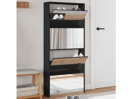 Botník se zrcadlem 4patrový černý 63 x 17 x 134 cm 3228274