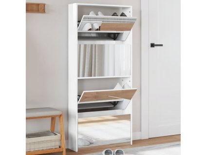 Botník se zrcadlem 4patrový bílý s vysokým leskem 63x17x134 cm 3228276