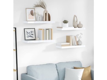 Plovoucí nástěnné police 4 ks lesklé bílé 60x23,5x3,8 cm MDF 323750