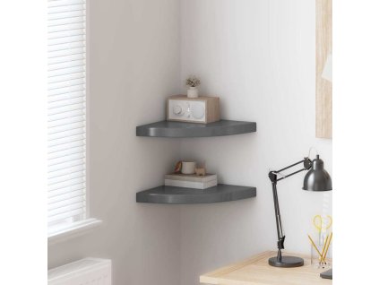 323914 vidaXL Floating Corner Shelves 2 pcs High Gloss Grey 35x35x3,8 cm MDF 323914