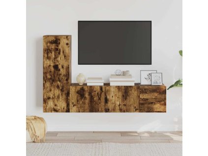 3dílný set TV skříněk kouřový dub kompozitní dřevo 3120224
