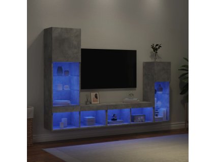 4dílná obývací stěna s LED betonově šedá kompozitní dřevo 3216650