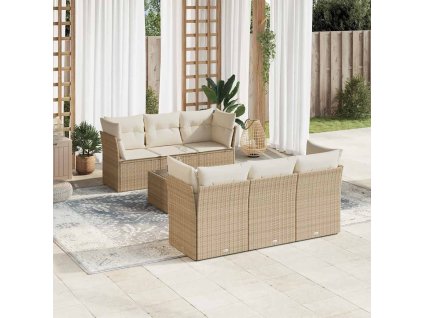 7dílná zahradní sedací souprava s poduškami béžová polyratan 3217258