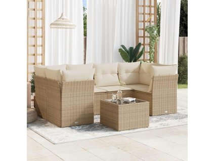 7dílná zahradní sedací souprava s poduškami béžová polyratan 3217268