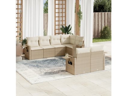 7dílná zahradní sedací souprava s poduškami béžová polyratan 3220407