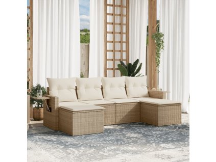 6dílná zahradní sedací souprava s poduškami béžová polyratan 3220517