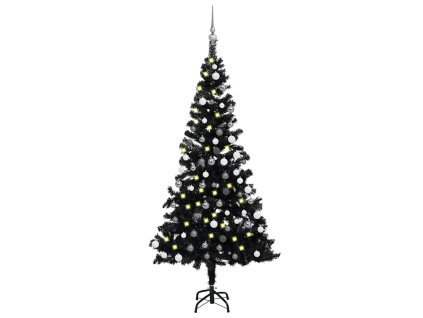Umělý vánoční stromek s LED a sadou koulí černý 180 cm PVC 3077676