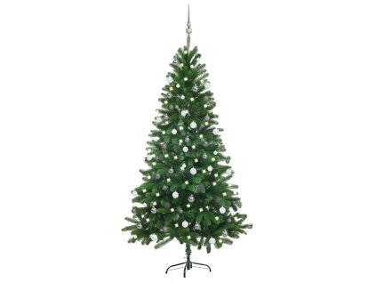 Umělý vánoční stromek s LED a sadou koulí 180 cm zelený 3077727
