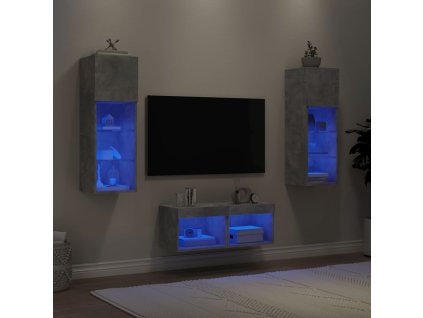 4dílná obývací stěna s LED osvětlením betonově šedá 3216579