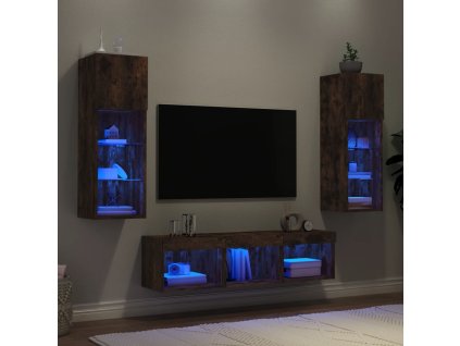 5dílná obývací stěna s LED kouřový dub kompozitní dřevo 3216601