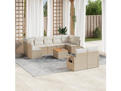 10dílná zahradní sedací souprava s poduškami béžová polyratan 3224714