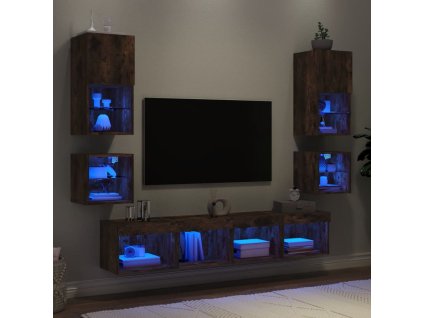 8dílná obývací stěna s LED kouřový dub kompozitní dřevo 3216594