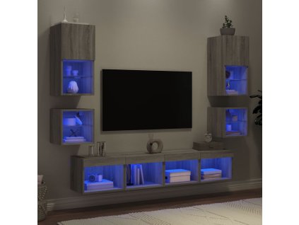 8dílná obývací stěna s LED šedá sonoma kompozitní dřevo 3216595