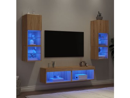 6dílná obývací stěna s LED dub sonoma kompozitní dřevo 3216617