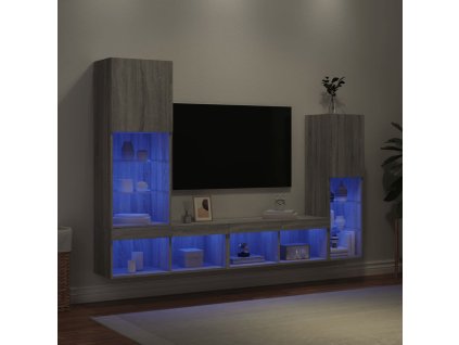4dílná obývací stěna s LED šedá sonoma kompozitní dřevo 3216659