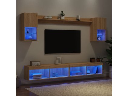 6dílná obývací stěna s LED dub sonoma kompozitní dřevo 3216688