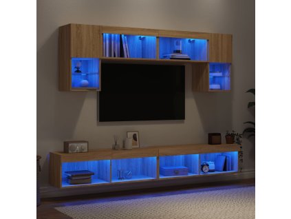 6dílná obývací stěna s LED dub sonoma kompozitní dřevo 3216706