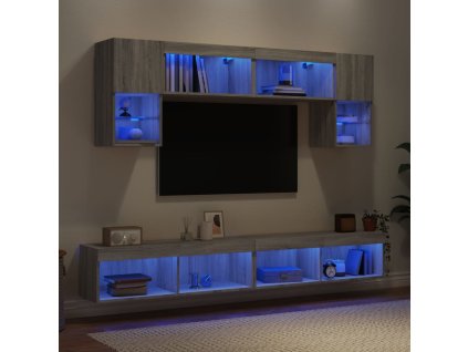 6dílná obývací stěna s LED šedá sonoma kompozitní dřevo 3216709