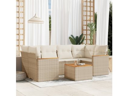 7dílná zahradní sedací souprava s poduškami béžová polyratan 3225799