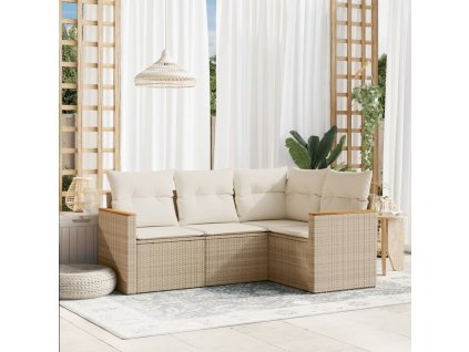 4dílná zahradní sedací souprava s poduškami béžová polyratan 3225932