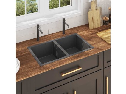 Ručně vyrobený kuchyňský dřez černý nerezová ocel 145085